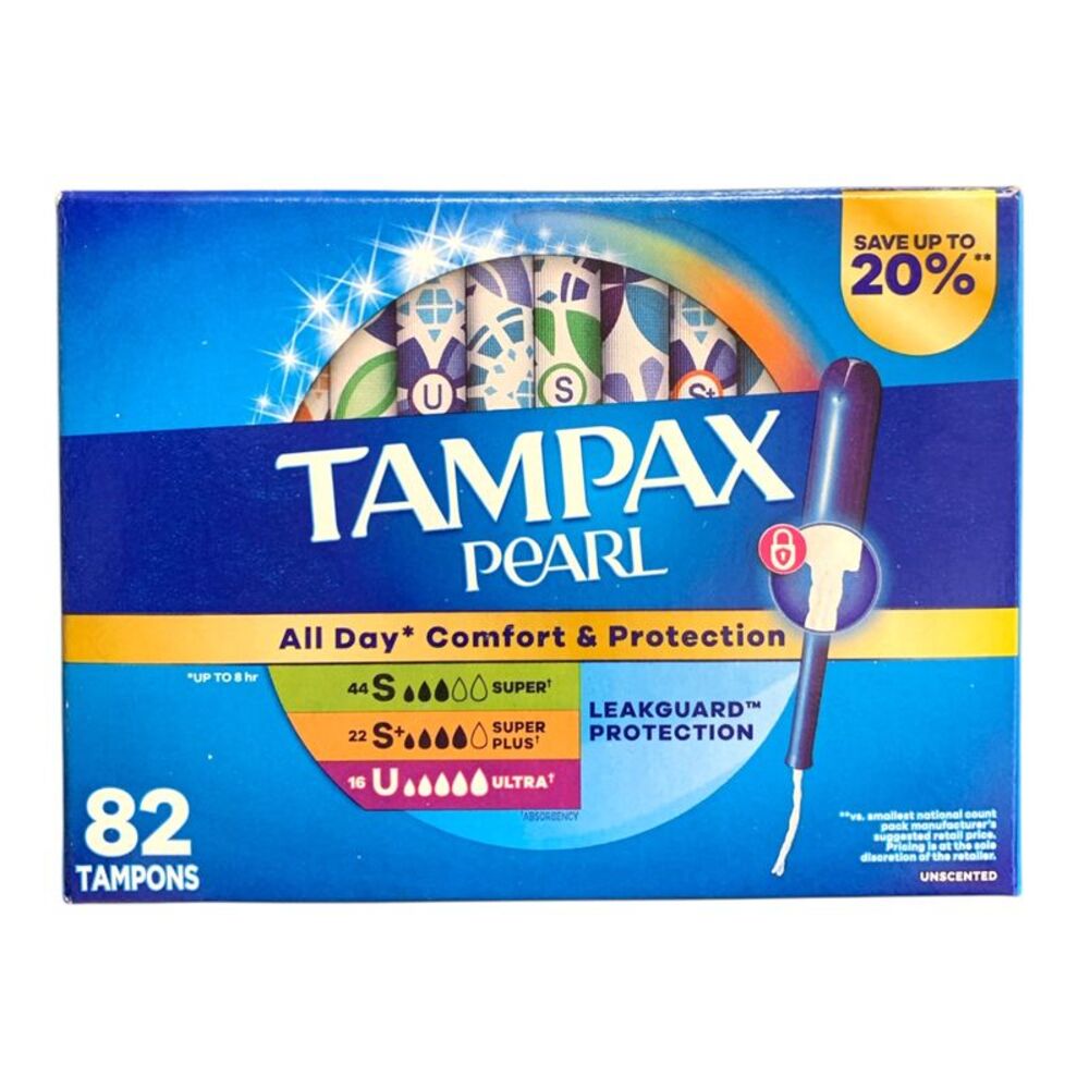Tampax Pearl Tampons Trio Pack, Unscented, 82 ct.